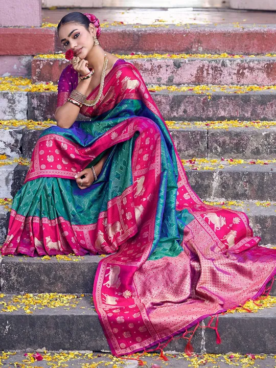 Ethnic Motifs Zari Silk Blend Saree - Image 2