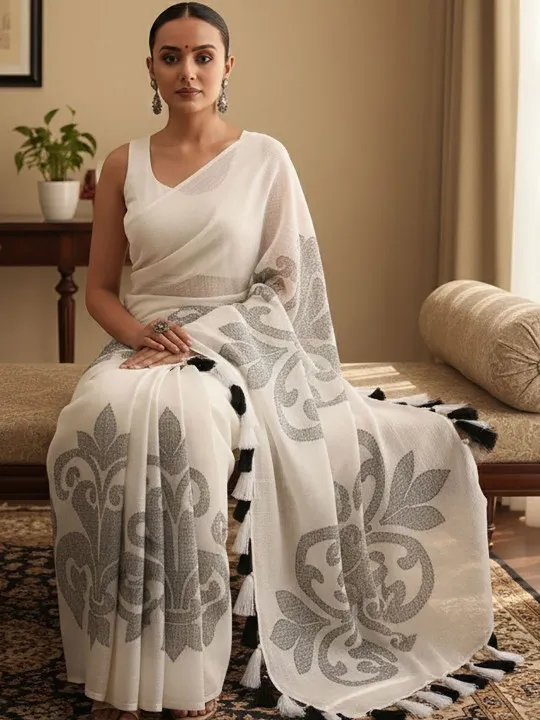 Printed Mulmul Cotton Sarees - Image 2