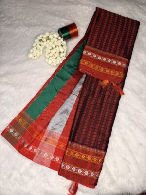 Rich Red, Green & Black Traditional Saree