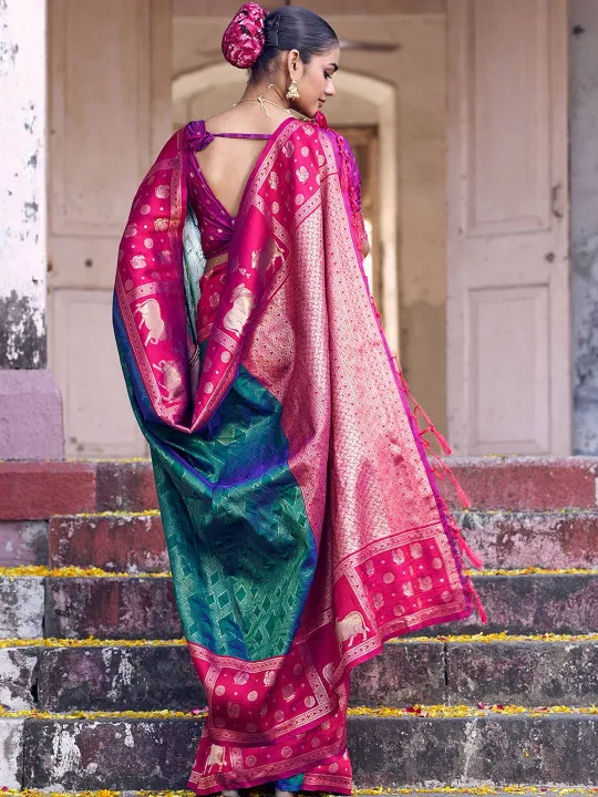Ethnic Motifs Zari Silk Blend Saree - Image 4