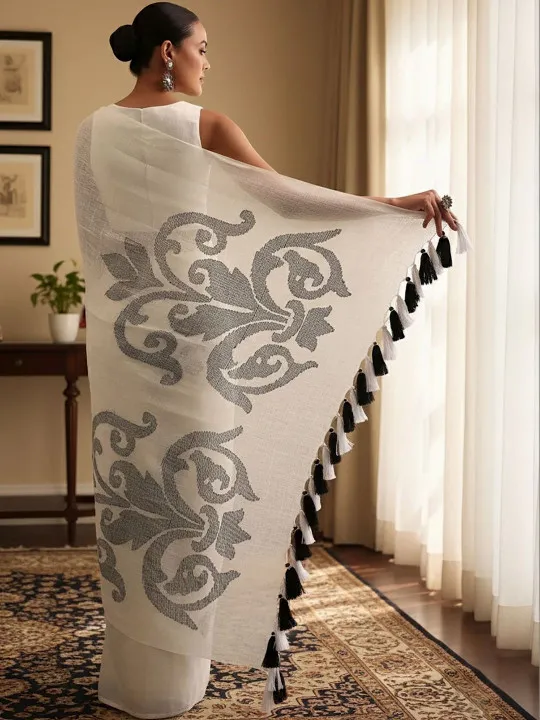 Printed Mulmul Cotton Sarees - Image 3
