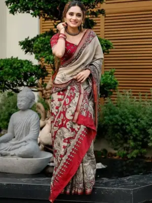 Kalamkari Pure Linen Designer Saree