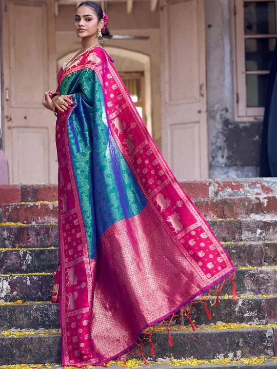 Ethnic Motifs Zari Silk Blend Saree - Image 3