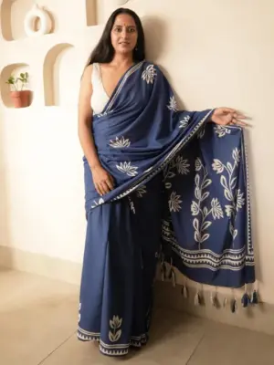 Floral Pure Cotton Block Print Saree