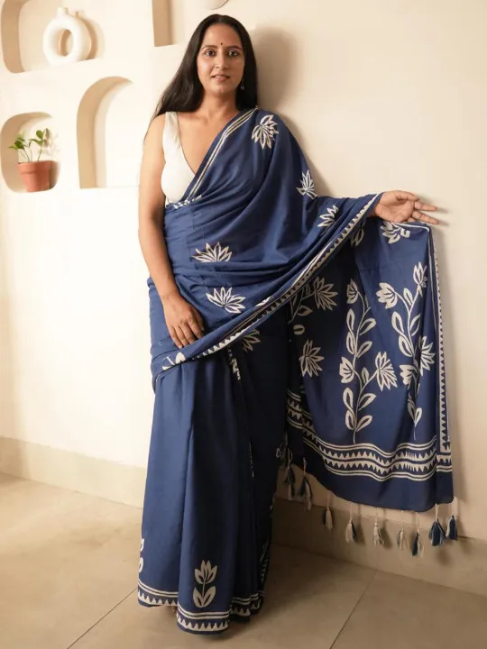 Floral Pure Cotton Block Print Saree